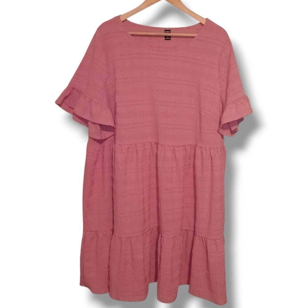 Emery Rose Dusty Pink Babydoll Dress-Size 4XL-Short Sleeve-Ruffle Hem-Pastel